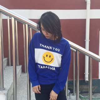 TJ เสื้อแฟชั่น คอกลม แขนยาว ลาย smile สีน้ำเงิน รหัสสินค้า ST2762 น้ำเงิน