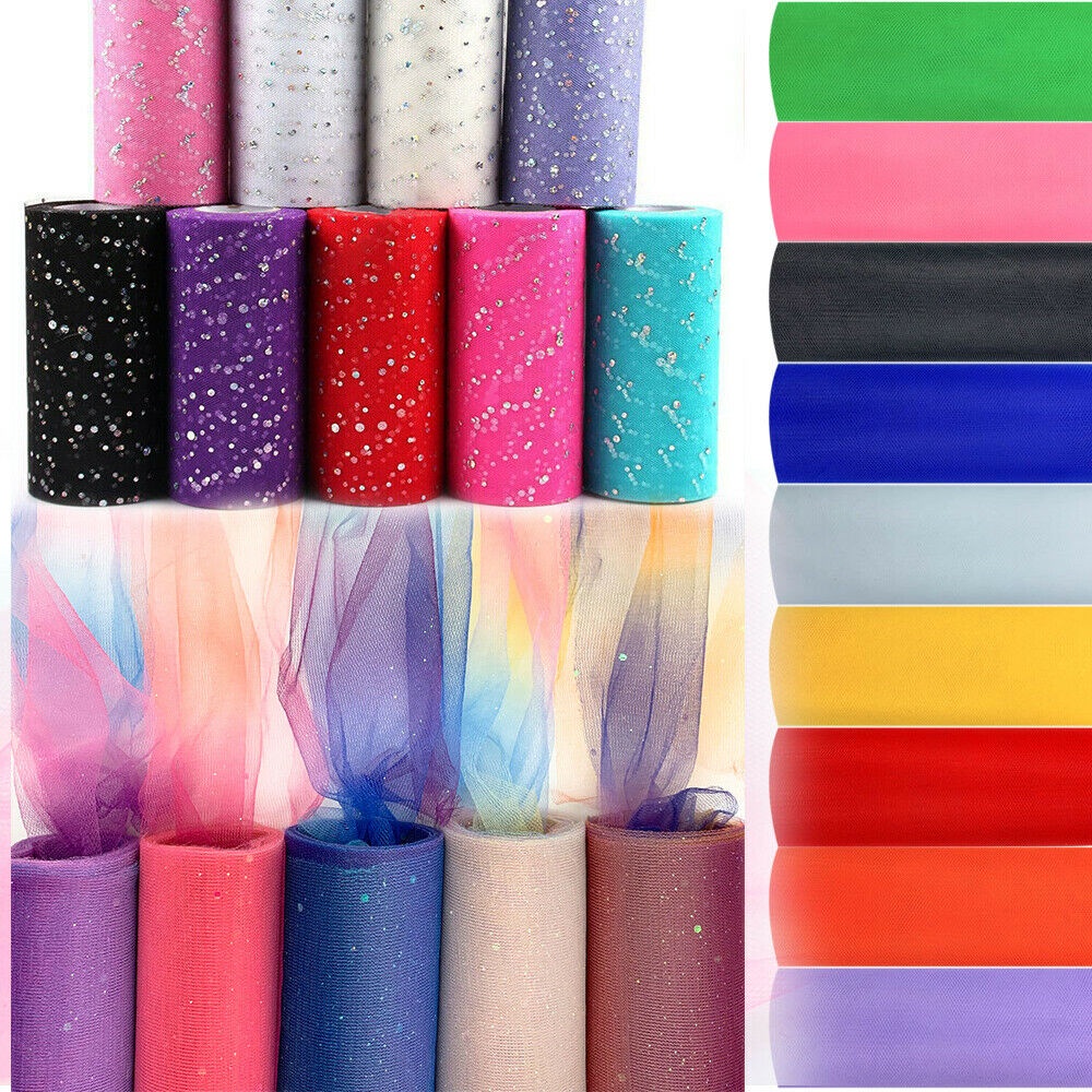 Rainbow Glitter Solid Tulle ม้วน 6 "x10 Yds ตาข่ายผ้าสําหรับ Tutu กระโปรงเย็บงานแต่งงานตกแต่ง