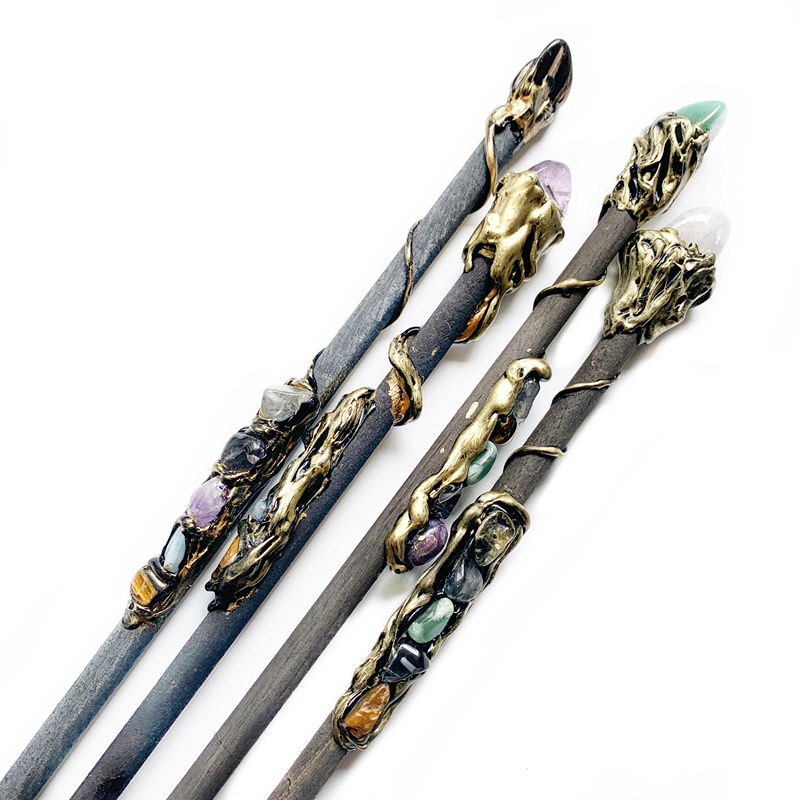 งานฝีมือไม้แม่มด Magic Stick Wand Home Wall ตกแต่ง Clear Quartz Point คริสตัล Scepter Fairy Wand Prop Stick 1 PC