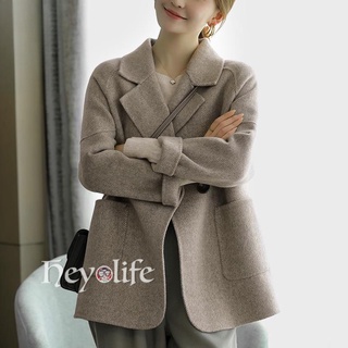 Korean tweed coat Women Clothes Retro long sleeve jacket tweed fabric RUJE