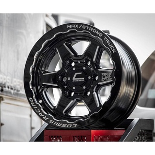 แม็กบรรทุกขอบ15 (ราคา2วง)  แม็กซ์บรรทุก Cosmis Type H สีดำเฟืองเรเซอร์ 15x8.0 6h139.7 ET+15 อีซูซุ  และ 15x8.0 5h114.3