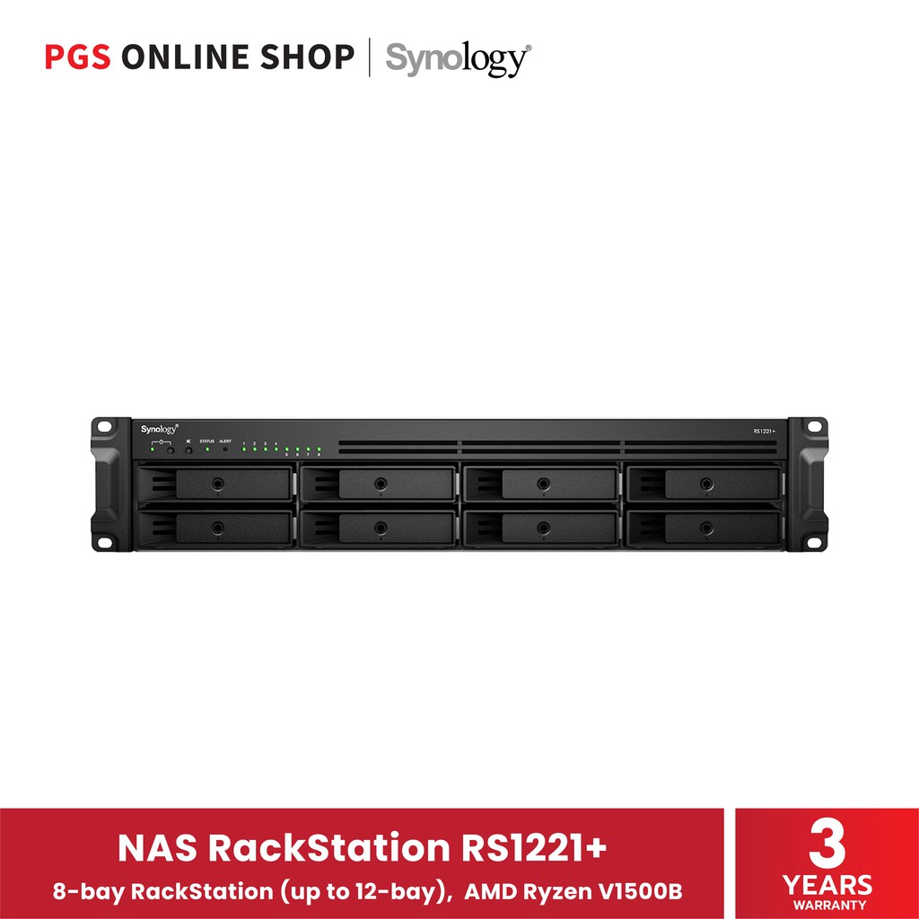 Synology NAS RackStation RS1221+ (อุปกรณ์จัดเก็บข้อมูลบนเครือข่าย) 8 Bay RackStation, AMD Ryzen V150