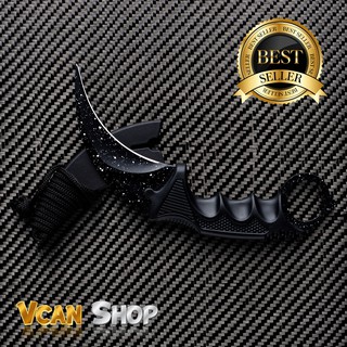 Karambit Knife มีดพก มีดคารัมบิต มีดเดินป่า มีดใบตาย มีดควง (ใบคมและแหลม) สีดำลายจุด