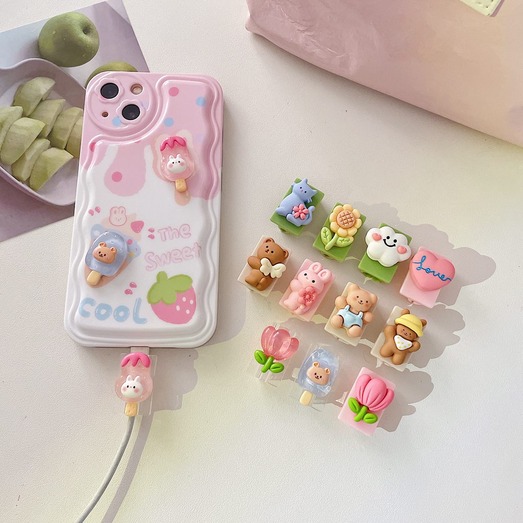 เคส TPU นิ่ม ป้องกันสายชาร์จ USB ลายการ์ตูนกระต่าย หมี รูปที่ 8