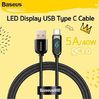 Baseus LED Display USB Type C Cable 5A/40W สายชาร์จเร็ว สายถักไนลอน พร้อมหน้าจอ LED