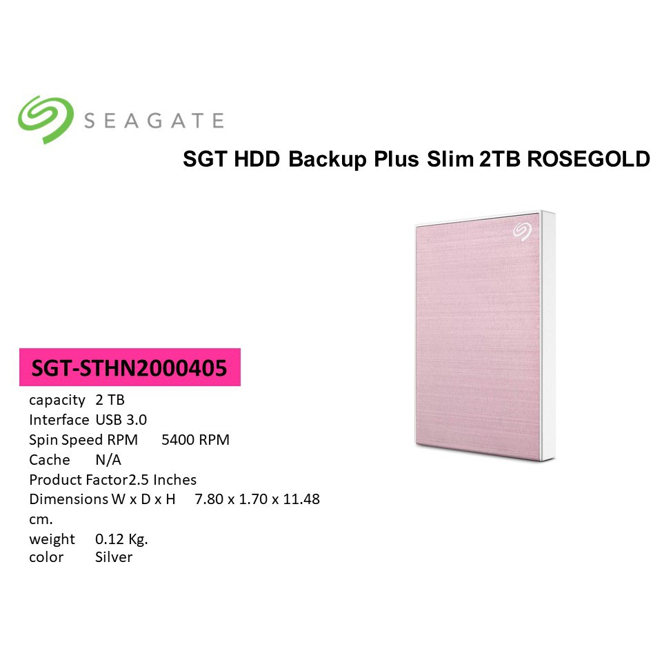 Seagate HDD Ext 2TB Backup Plus Slim Rose Gold (STHN2000405)