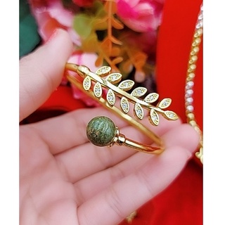 กำไลข้อมือมงคลหุ้มทองคำแท้ ใบมะกอก🌿เพชร ไขว้หินถูกหวย  ฝังเพชร cz แท้ 💎