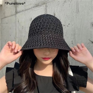 Purelove หมวกบักเก็ตถัก ทรงโดม พับได้ เรียบง่าย เหมาะกับฤดูร้อน สําหรับผู้หญิง