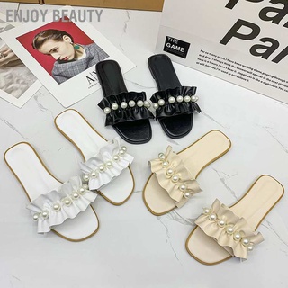 Enjoy Beauty Flat Artificial Pearl Sandals Women Beach Casual Walking Summer Slipper Fashion Shoes for Daily Home