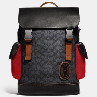 Rivington Backpack In Signature Canvas With Coach Patch Black Copper/Charcoal