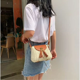 กระเป๋าสาน Tassel bag ตกแต่งพู่ ( A98 )