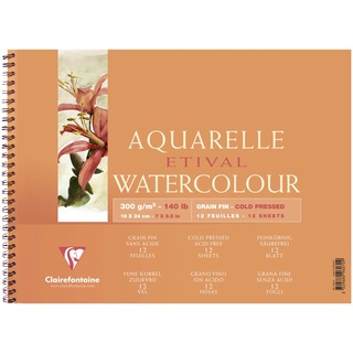 Clairefontaine กระดาษวาดเขียน สีน้ำ ผิวกึ่งหยาบ 300 แกรม 24x30 ซม. Etival wirebound cold pressed 24x30cm 12sh 96071C