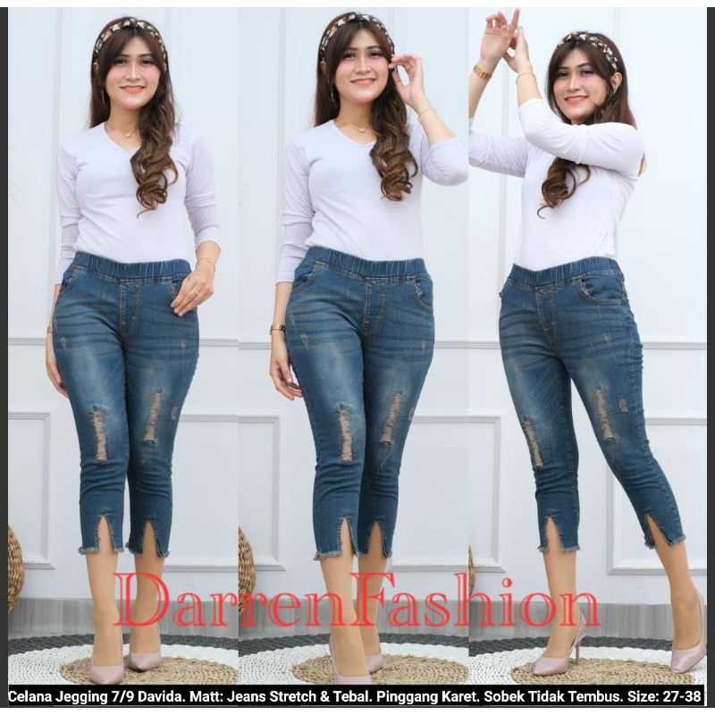 Davida Ripped Jeans Stretch Premium Womens 7/9 Jegging Jeans