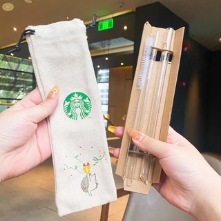 Starbucks หลอดดูดเม่น รีไซเคิลได้ พร้อมกระเป๋าแปรงฟาง [VARITY]