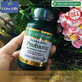 โปรไบโอติก Acidophilus Probiotic 120 Tablets - Natures Bounty จุลินทรีย์แลคโตบาซิลัส 100 Million Organisms