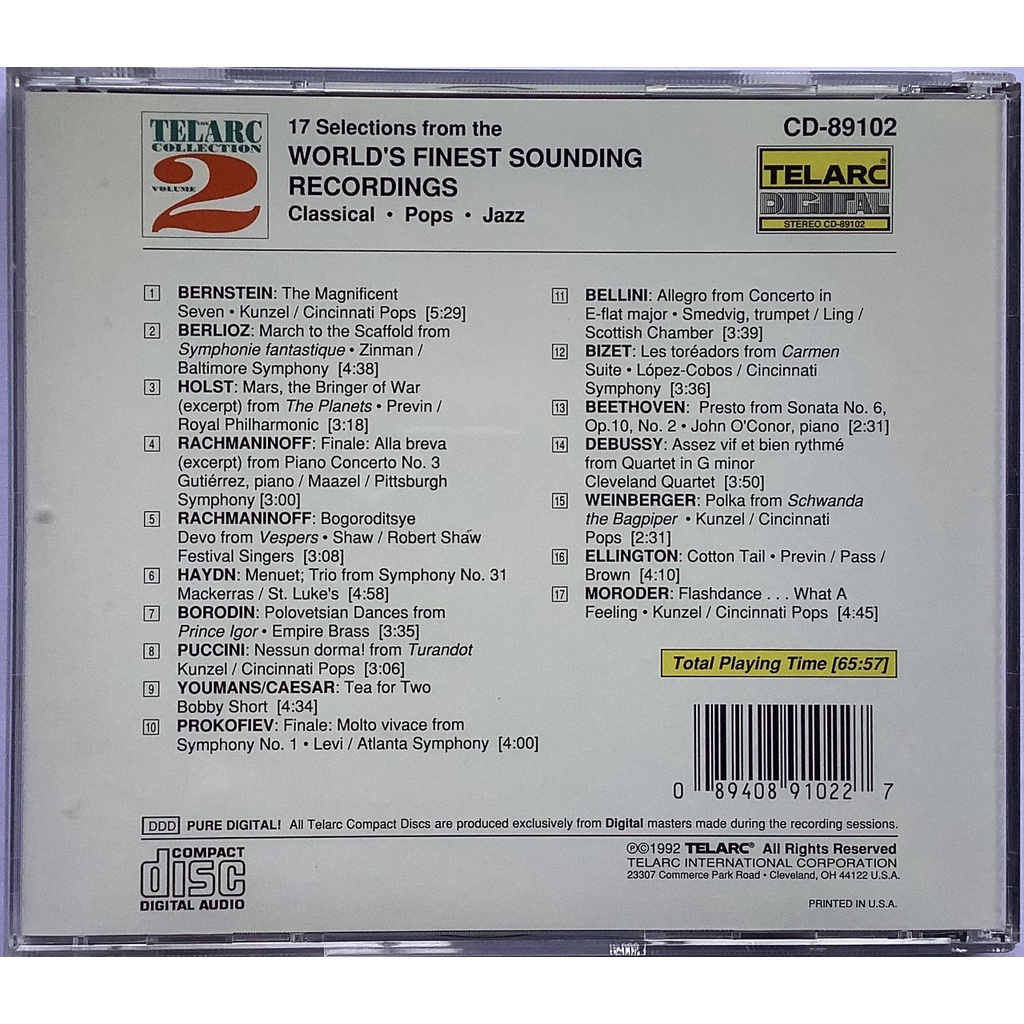 CD ซีดีเพลงคลาสสิควินเทจ The TELARC Collection Volume 2 Printed in USA  ผลิตปี1992 ลิขสิทธิ์ | Shopee Thailand