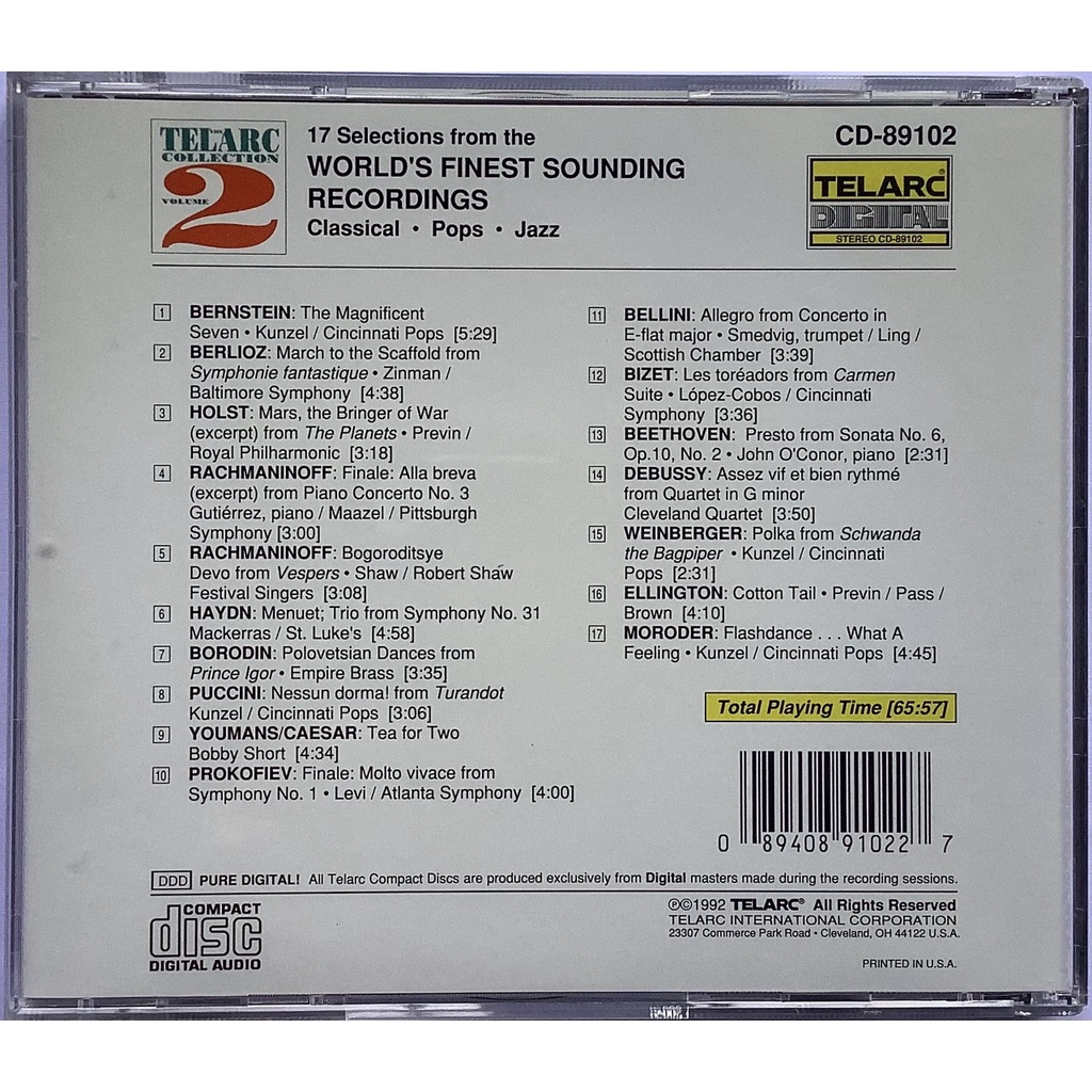 CD ซีดีเพลงคลาสสิควินเทจ The TELARC Collection Volume 2 Printed in USA ผลิตปี1992 ลิขสิทธิ์ | Shopee Thailand CD ซีดีเพลงคลาสสิควินเทจ The TELARC Collection Volume 2 Printed in USA ผลิตปี1992 ลิขสิทธิ์ | Shopee Thailand