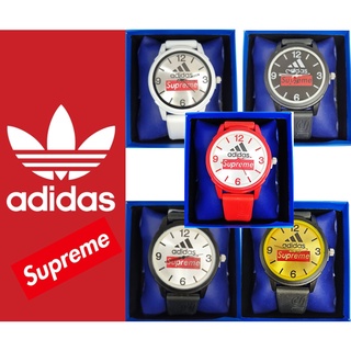 (ฟรีกล่อง)ลายSupremexadidas นาฬิกาแฟชั่น ระบบเข็ม สกินสาย หน้าปัดกลม เรียบหรู่ นาฬิกานักเรียน วัยรุ่น นาฬิกาควอตซ์ RC149