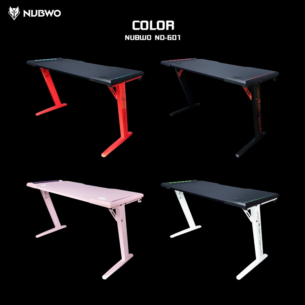 (ND-601Nubwo Gaming Desk โต๊ะเกมมิ่งมีไฟ LED ปรับไฟได้ 4 โหมด ขนาด 120x 60x72 cm มีที่วางแก้ว,คล้องห