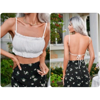 (พร้อมส่ง) เสื้อครอปสายเดี่ยวโชว์หลัง ชุดไปทะเล Summer Beach Crop Cami Top