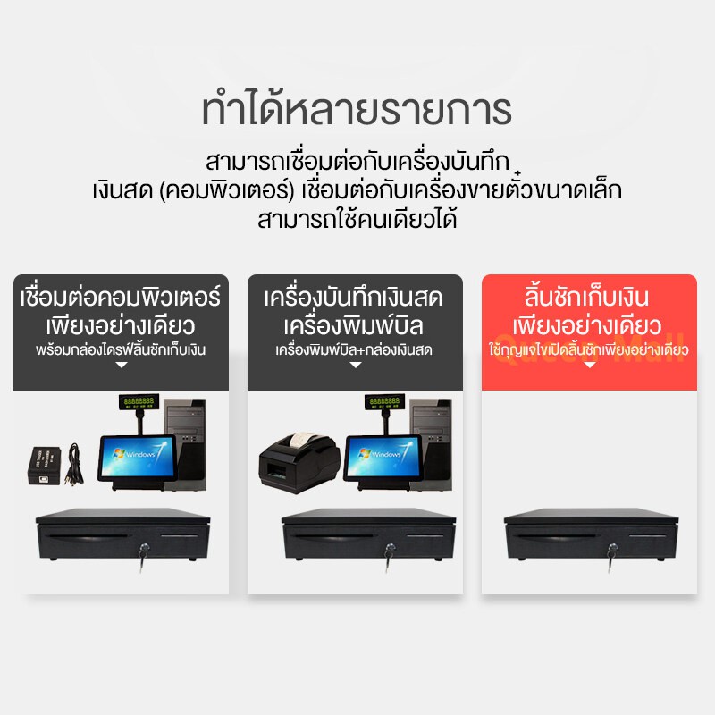 ลิ้นชักเก็บเงิน ลิ้นชักใส่เงิน Loyverse Pos กล่องเงินสด Cash Drawer รองรับธนบัตรไทย POS MobiPOS Ocha[พร้อมส่ง]