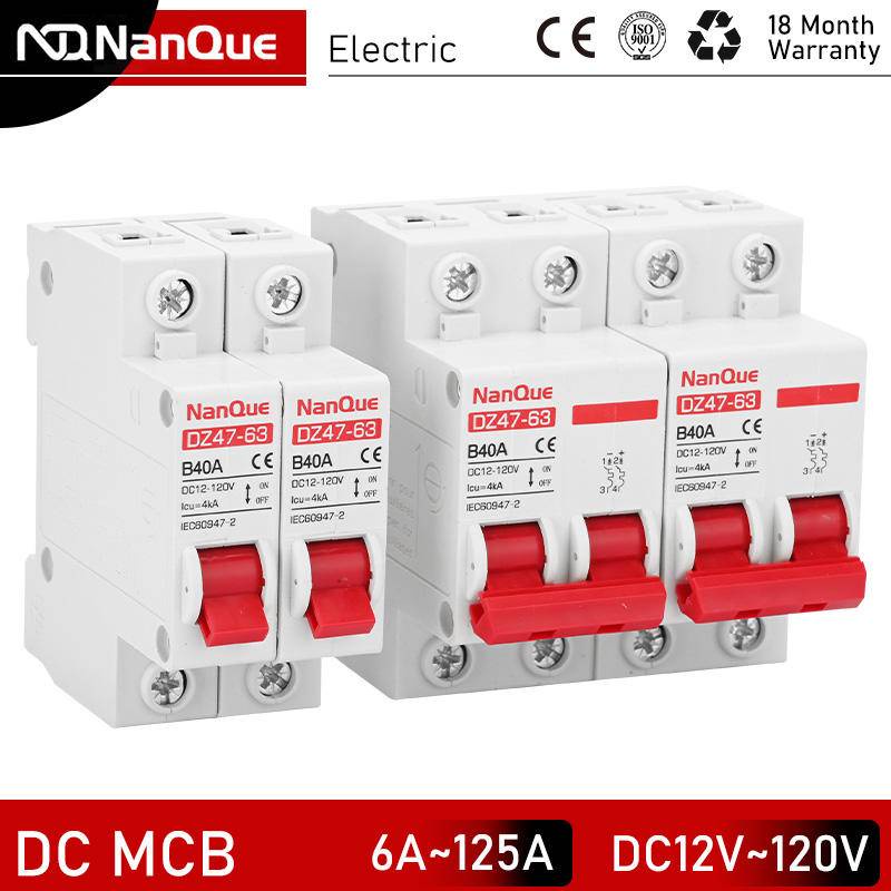 Dc MCB 12V 24V 48V 60V 110V แบตเตอรี ่ ป ้ องกัน Circuit Breaker บวก Negative Switch Short Circuit 2P 10A 20A 50A 100A 125Amp
