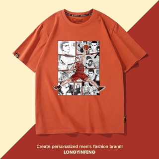 T-shirt  เสื้อยืดแขนสั้น ทรงหลวม พิมพ์ลายการ์ตูนอนิเมะ Sakuragi Flower Road Slam Dunk แฟชั่นฤดูร้อน สําหรับผู้ชาย 2022S-