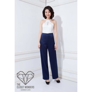 Bella Jumpsuit in White x Navy (bare back)