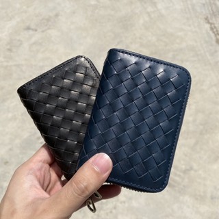 woven leather card holder กระเป๋าตังค์ กระเป๋าใส่นำบัตร ซิปรอบทำจากหนังแกะสานแท้ ใส่เศษตังค์ได้