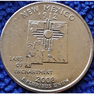 เหรียญ​หมุนเวียน​USA​  ใช้แล้ว  0.25​USD, State​ Quarter, New Mexico, #0790L