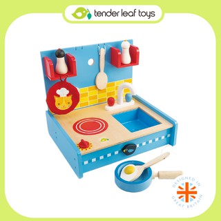 Tender Leaf Toys ของเล่นไม้ ชุดครัวเด็ก ของเล่นบทบาทสมมติ ชุดครัวแบบพกพา Pop Up Kitchen