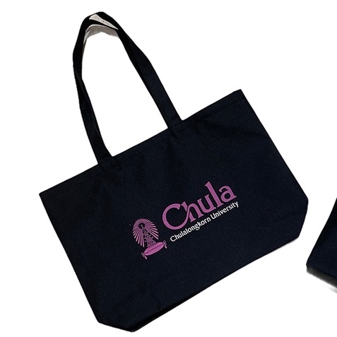 N ( ลายใหม่ ) กระเป๋าผ้า สีดำ Chula แนวตั้ง A4 แนวนอน A3 กระเป๋า ผ้า