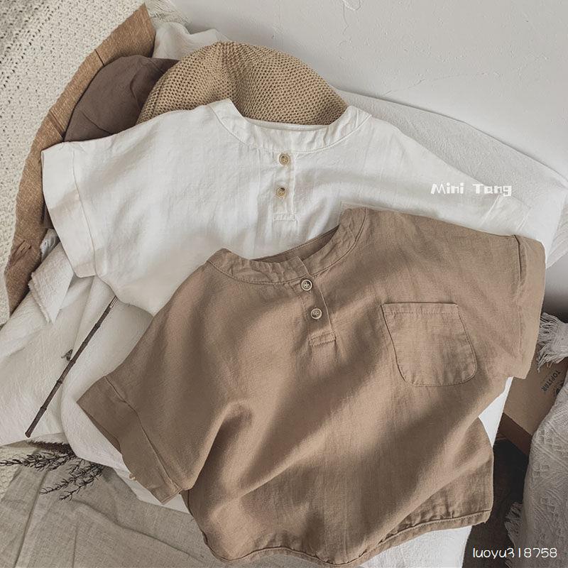 เสื้อยืดแขนสั้น ผ้าฝ้าย ทรงหลวม สไตล์เกาหลี แฟชั่นฤดูร้อน สําหรับเด็กผู้ชาย และเด็กผู้หญิง เสื้อเด็กผู้ชาย