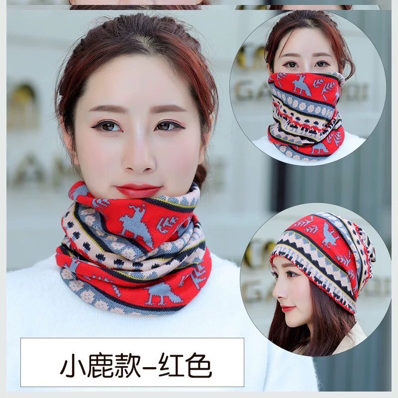 (พร้อมส่ง) หมวกแฟชั่น 3in1 หมวกผ้า ผ้าพันคอแคชเมียร์ หมวกหน้ากาก คาดผม ยืดหยุ่นได้ดี