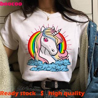 เสื้อลําลองสําหรับเด็กผู้ชายผู้หญิงผ้าฝ้ายแขนสั้นพิมพ์ลาย Unicorn Oversizeเสื้อยืด