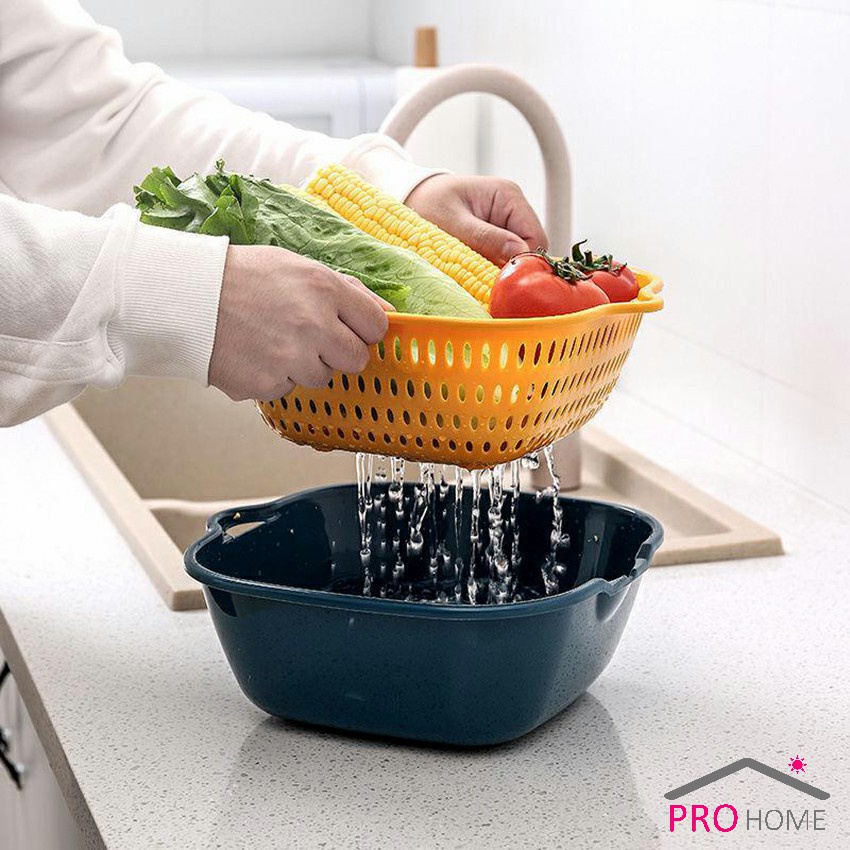 ตะกร้าล้างผัก ตะกร้าล้างผลไม้ 2ชั้น 2in1 Basin for washing vegetables