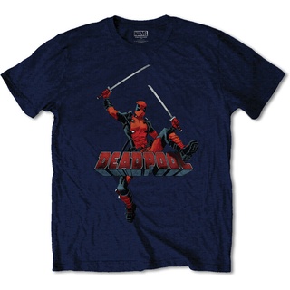 T-shirt  เสื้อยืด พิมพ์ลายโลโก้ Marvel Comics Deadpool สไตล์ฮิปฮอป คลาสสิก ขนาดใหญ่ สีกรมท่าS-5XL