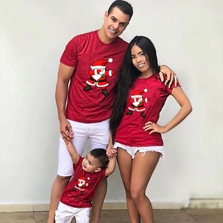 เสื้อยืดผ้าฝ้ายพิมพ์ลายขายดี คริสต์มาสDabbing Santa Claus Merry Christmas Family Matching Clothes Mother Father Daughter