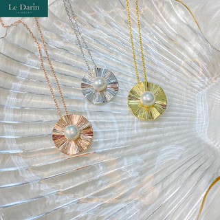 Le Darin สร้อยคอเงินแท้925 จี้เป็นวงกลมพริ้วตรงกลางประดับด้วยไข่มุกแท้ธรรมชาติ100% ไข่มุกน้ำงามนำเข้าจากประเทศญี่ปุ่น