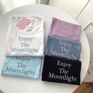 S207 เสื้อยืด oversize ผ้าคอตตอน สไตล์ minimal ปัก Enjoy The moonlight