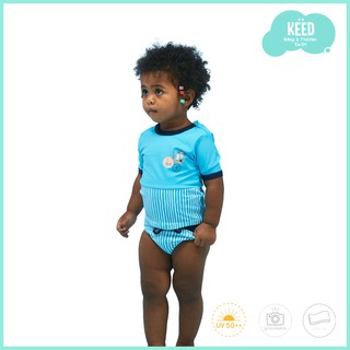 KĖĖD : ☁️ชุดว่ายน้ำเสื้อและกางเกงผ้าอ้อม🌥️ลายทางฟ้าขาว Rash Vest and Nappy