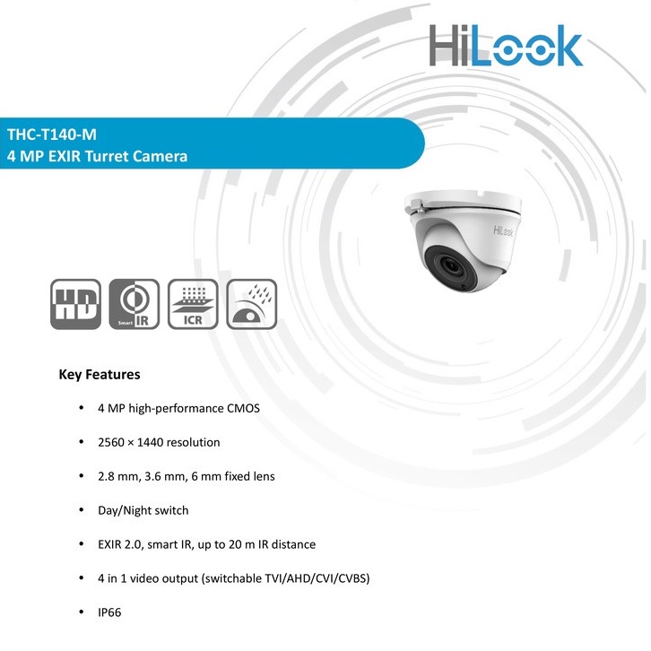 กล้องวงจรปิดโดม Hilook รุ่น THC-T140-M(4MP).