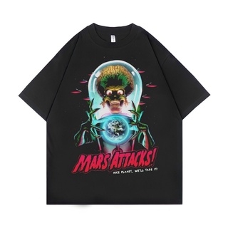 แขนสั้นcrew neckPsycho Crucify "Mars Attacks!" เสื้อยืด ขนาดใหญ่ | สีดํา | เสื้อยืด ขนาดใหญ่ | สไตล์วินเทจ | เสื้อท็อปสา