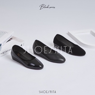 รองเท้าคัชชู ส้นสูง 1.5 นิ้ว  รองเท้าคัทชูดำเรียบ ส้นเตารีด ใส่สบาย SHOESNITA *S380