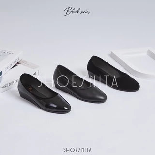 รองเท้าคัชชู ส้นสูง 1.5 นิ้ว รองเท้าคัทชูดำเรียบ ส้นเตารีด ใส่สบาย SHOESNITA *S380