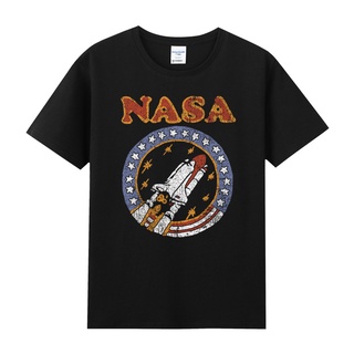 เสื้อยืดโอเวอร์ไซส์✠⊕NASA Tide แบรนด์ Retro พิมพ์ Mars Rocket ดาราศาสตร์รอบผ้าฝ้ายรอบคอเสื้อยืดแขนสั้นผู้ชายS-3XL