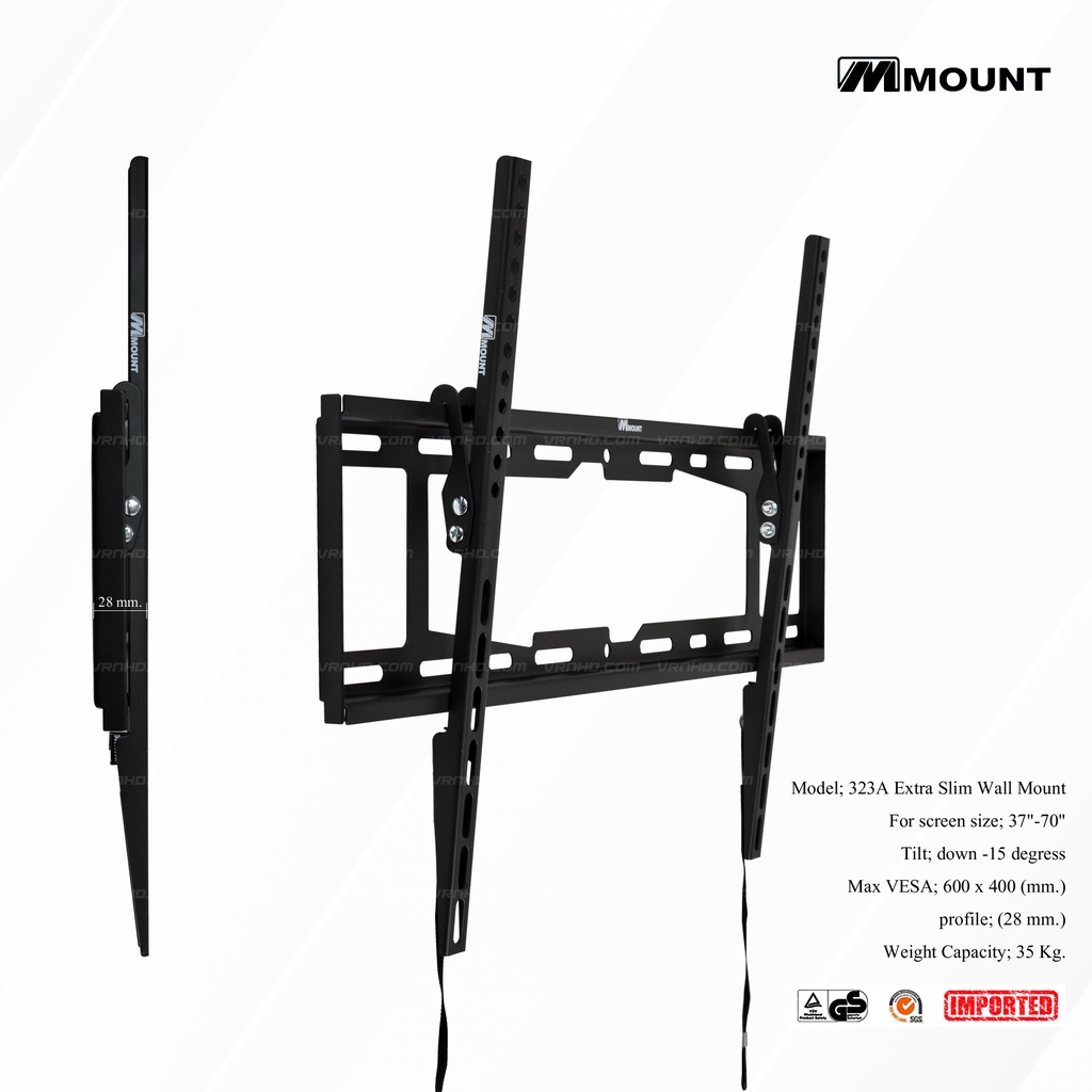 M mount 323A ขาแขวนทีวี Extra Slim 37"- 70" Tilt Curved & Flat panel TV wall mount (1.4), Max VESA 6