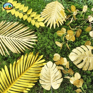ใบปาล์มปลอม พลาสติก สีทอง สําหรับตกแต่งงานแต่งงาน