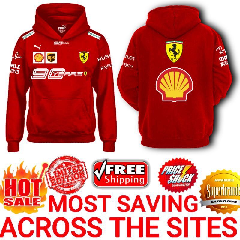 Mix LOGO HOODIE JACKET / ซื้อเลย!! ️ ครบรอบ 90 ปี Scuderia Ferrari F1 Team LOGO Mens Casual PM Long 