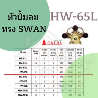 หัวปั้มลม OKURA ทรง SWAN HW-65L มอเตอร์ 1 เเรง หัวปั้ม ปั้มลม OKURA